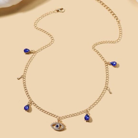 Mystical Evil Eye Necklace with Sapphire Blue Charms - Picture 2 of 4